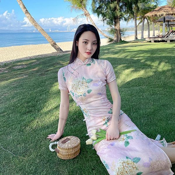 

ethnic clothing retro cheongsam elegant qipao lady chinese tradtional summer pink improved vintage holiday evening party oriental dress, Red