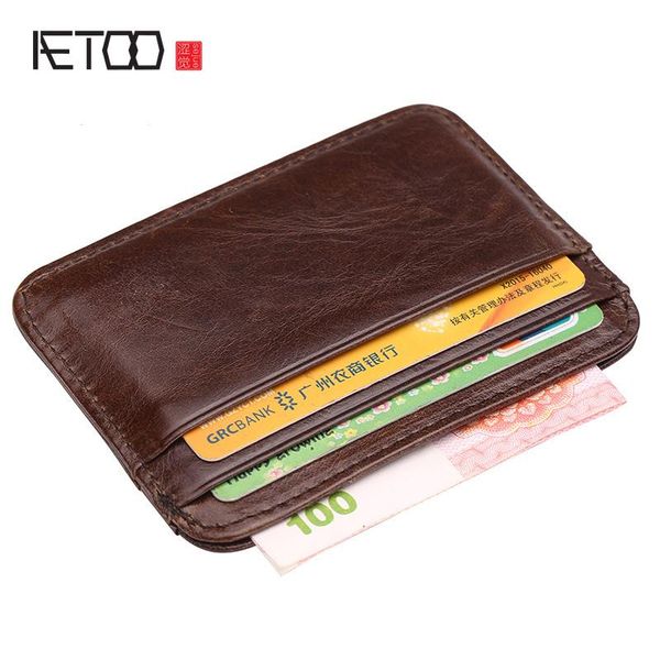 

card holders aetoo vintage coffee / brown cowhide simple men holder genuine leather mini wallets women, Brown;gray