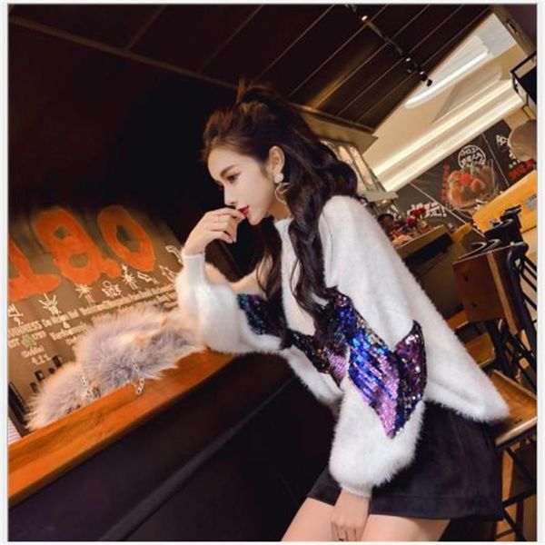 

women's sweaters high street women sweater pullovers autumn winter paillette knitted jumper lady brushed warm pull femme hiver soft 20, White;black