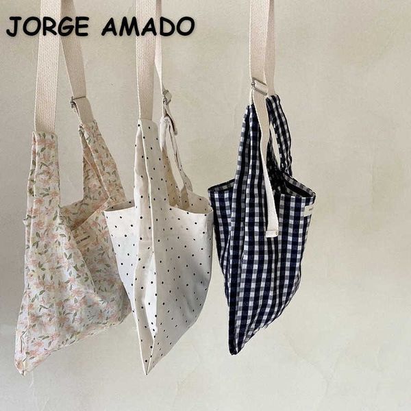 

korean style summer kids girls bag white floral dot black striped messenger children accessory e053 210610
