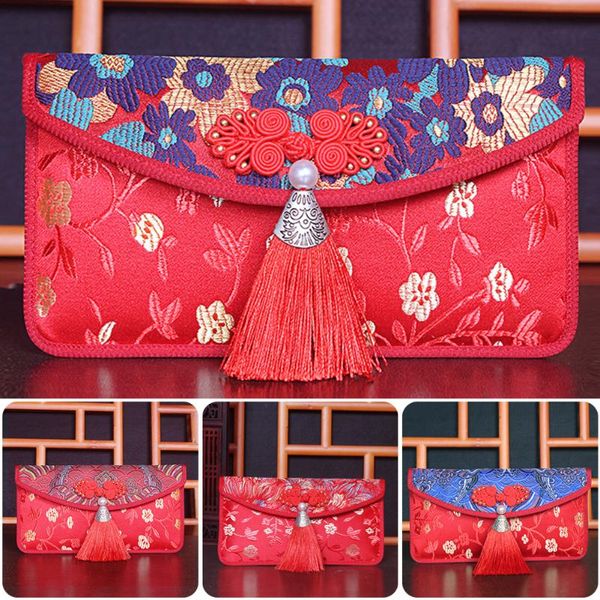 

silk red envelopes chinese 2021 year hongbao lucky pockets with embroidery, tassel for year, spring festival, birthday gift wrap