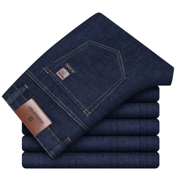 

men's jeans thicken denim mens clothing cotton stretch straight pants smart casual l0vm, Blue