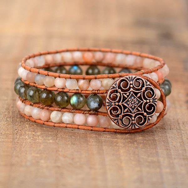 

high end cufff bracelet jewelry handmade sunstone labradorite vintage leather wrap bracelets bohemian gypsy bangles braceletsg, Black
