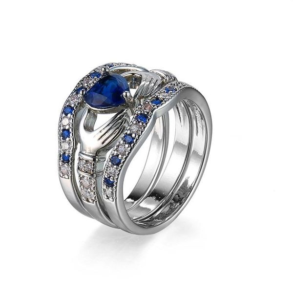 

silver color diamond sapphire ring fine luxury blue z gemstone engagement jewelry zircon for women cluster rings, Golden;silver