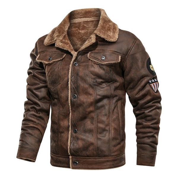 

men's jackets winter military jacket men thick warm suede chamois male motorcycle vintage outwear, Black;brown