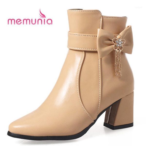 

boots memunia plus size 34-43 women sweet butterfly knot winter high heels pointed toe fashion 2021 ankle11, Black