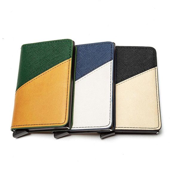

card holders 2021 fashion color contrast aluminum metal box bank mini portable men's and women's universal splicing wallet, Brown;gray