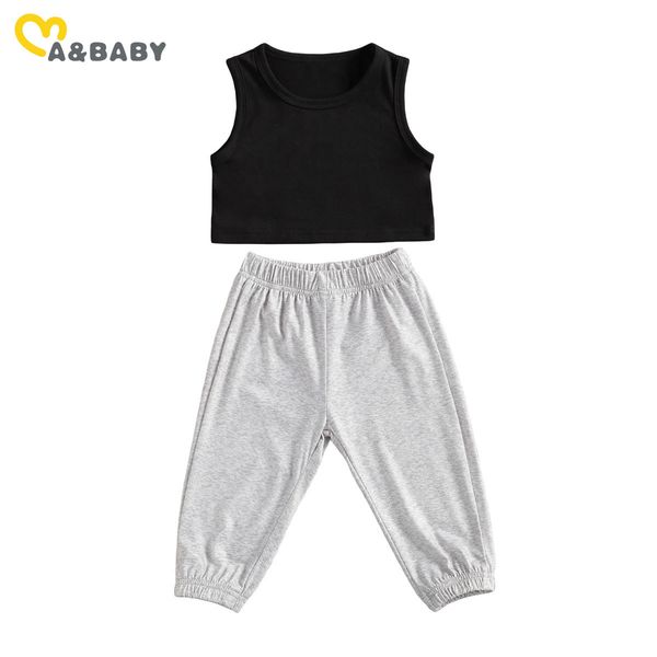 

1-7y summer child kid girls clothes set casual vest pants outfits children costumes tracksuit 210515, White