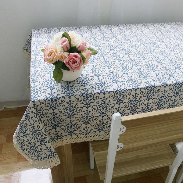 

table cloth retro blue white porcelain round mat chinese classical cotton linen coffee home background