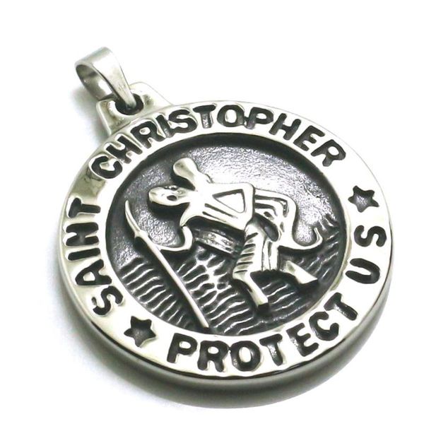 

pendants est 316l stainless steel cool saint chriser protect us silver carrying the christ child pendant, Black