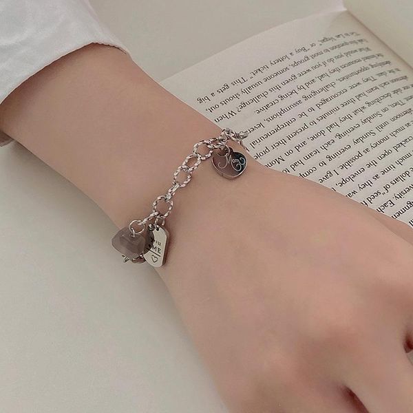 

link, chain splicing bracelets women heart bangles woman pendant bracelet fashion party kpop silver color metal bransoletka, Black