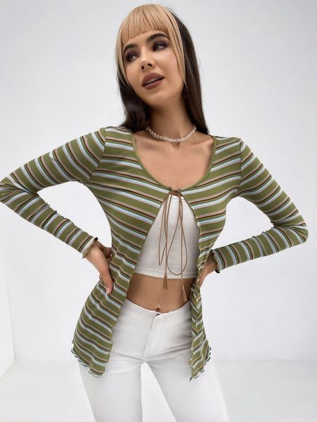 

striped graphic tie front r0aa#, White