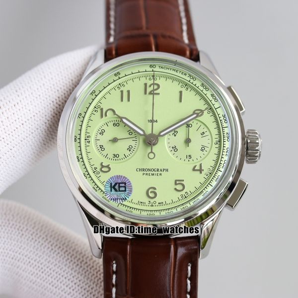 

new premier b15 duograph ab0930d31l1p1 asia-7750 automatic mens watch chronograph green dial sapphire gents sport watches brown leather stra, Slivery;brown