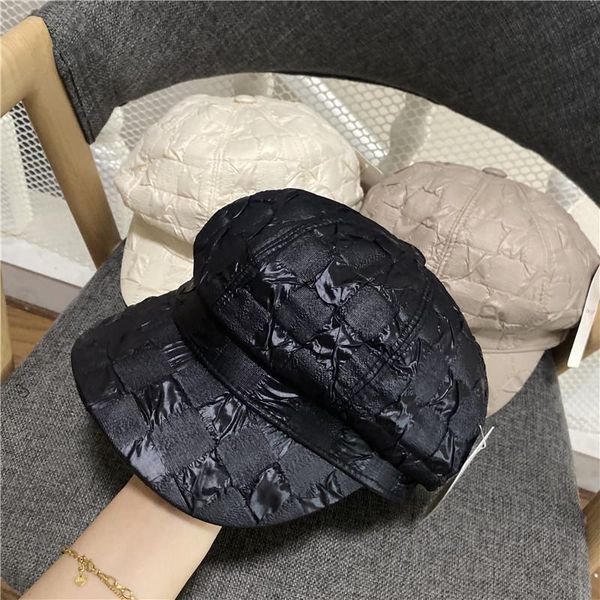 

stingy brim hats autumn pu embossed design windproof and warm street casual octagonal hat for men women sun, Blue;gray