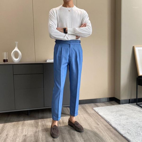 

men's suits & blazers 2021 spring men british office dress pants slim straight casual trousers male business solid color suit o367, White;black