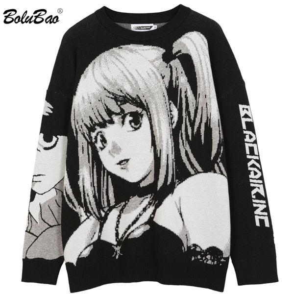 

bolubao men's cotton sweater, street hip hop style, harajuku, retro, japan, autumn, 2021, White;black