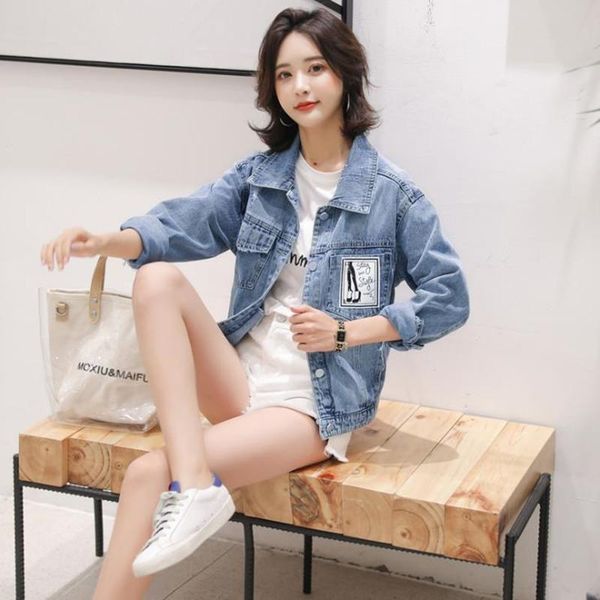 

women's jackets 2021 spring and autumn denim fashion with diamond shining print short coat thin, Black;brown