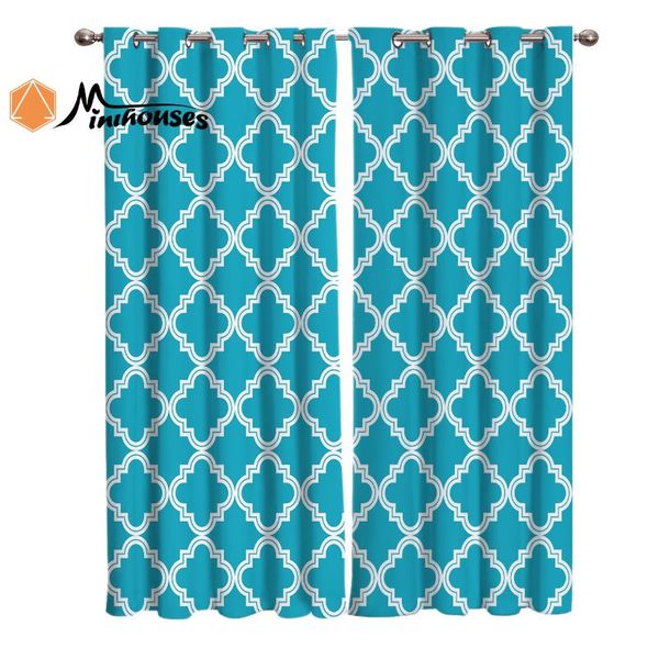

curtain & drapes blue moroccan geometric checks curtains window living room kitchen indoor high blackout