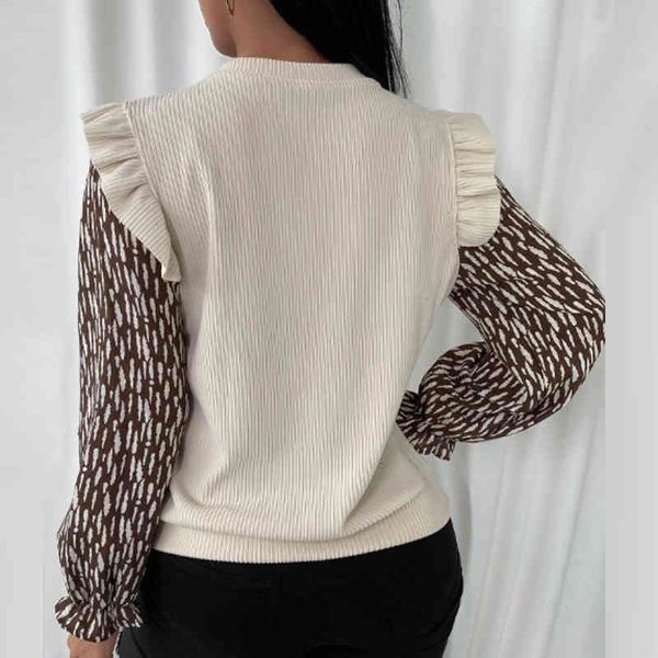 

knits spring autumn women elegant o-neck blouses shirts vintage butterfly sleeve ladies casual patchwork ribbed ruffle blusa rz38 i46u, White