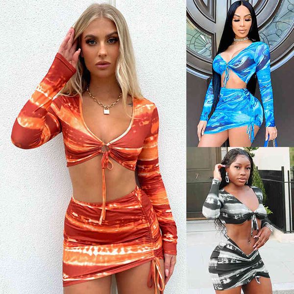 

2021 summer new women's long sleeve print short skirt suit, Black;gray