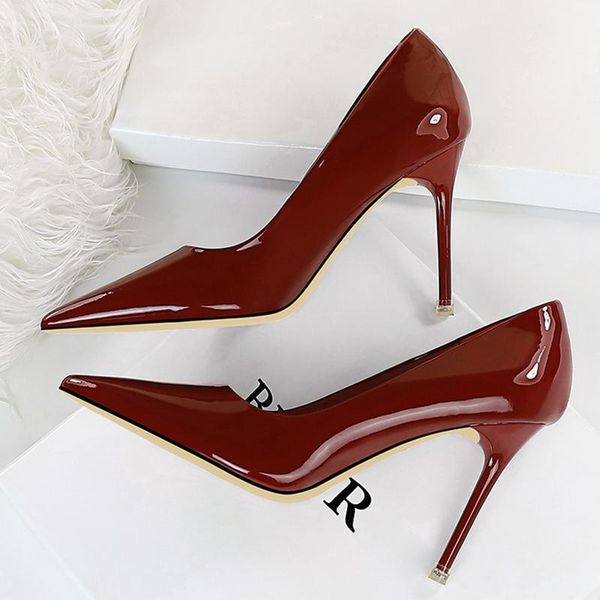 

dress shoes 2021 women 10cm high heels pumps lady wedding bridal burgundy party prom valentine fetish scarpins plus size 43, Black