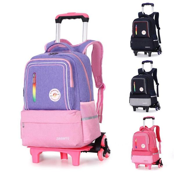 

pupils trolley bag 8-12 years old girl 2-5 grade detachable children six rounds climbing stairs tow school bags
