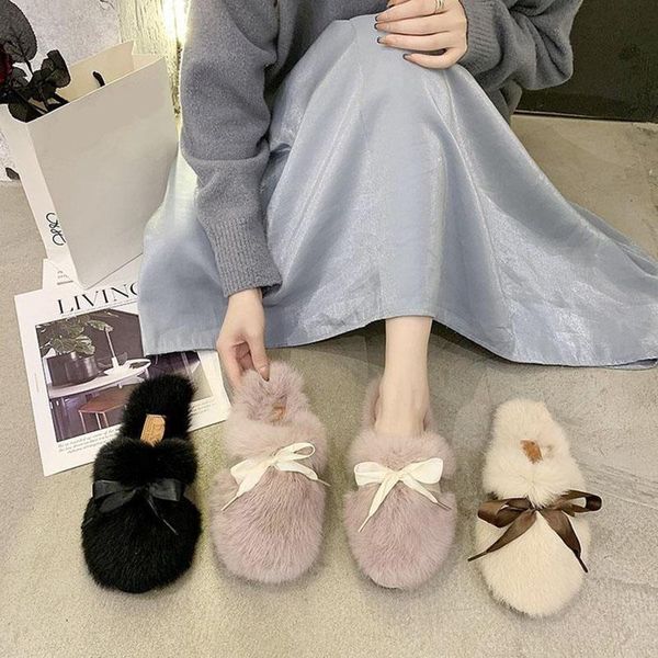 

suede slippers winter and autumn furry fashion outer wear flat women's shoes korean flip flops, Black