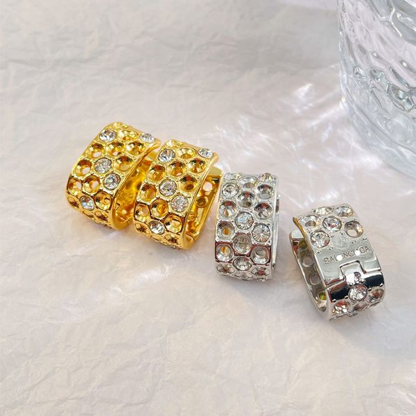 

paris hollow point diamond earrings stud light luxury ladies niche design high fashion women's temperament jewelry accessories, Golden;silver