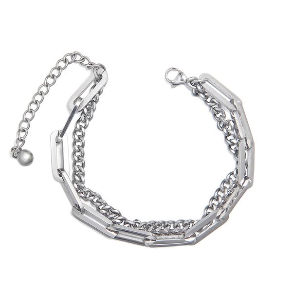 

the niche design style is simple and high-quality double-layer chain bracelet titanium steel all-match non-fading splicing accessories, Black