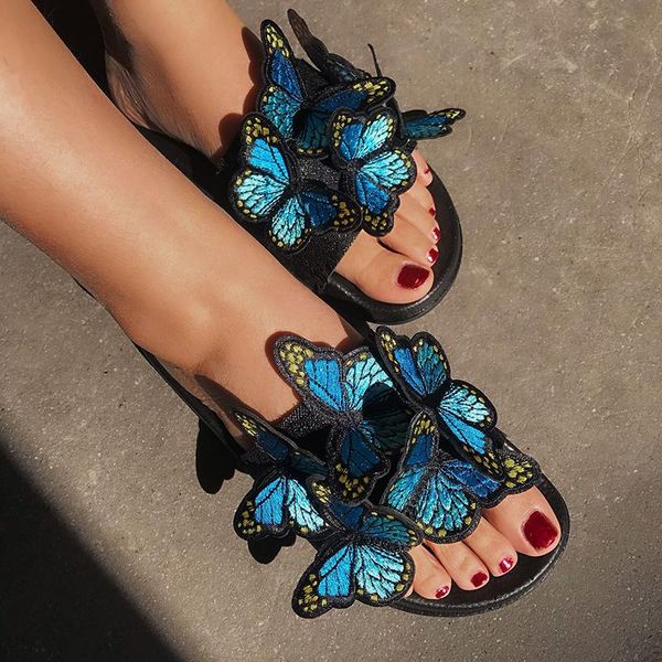

fashion women sandals open toe bohemian summer shoes beach flat butterfly zapatos de mujer, Black