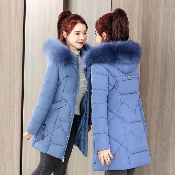 

autumn and winter edition feather cotton jacket female large fur collar medium-length fashion thick femal women's down & parkas, Black