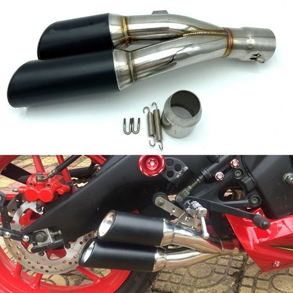 

motorcycle exhaust system realzion 51mm universal double hole connect pipe slip on link muffler escape for benelli 502c r1 r3 r25