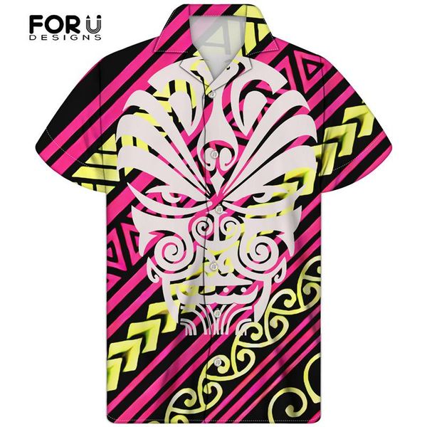 

men's casual shirts forudesigns polynesian samoan tribe pattern men summer leisure short sleeve button clothing masculina, White;black