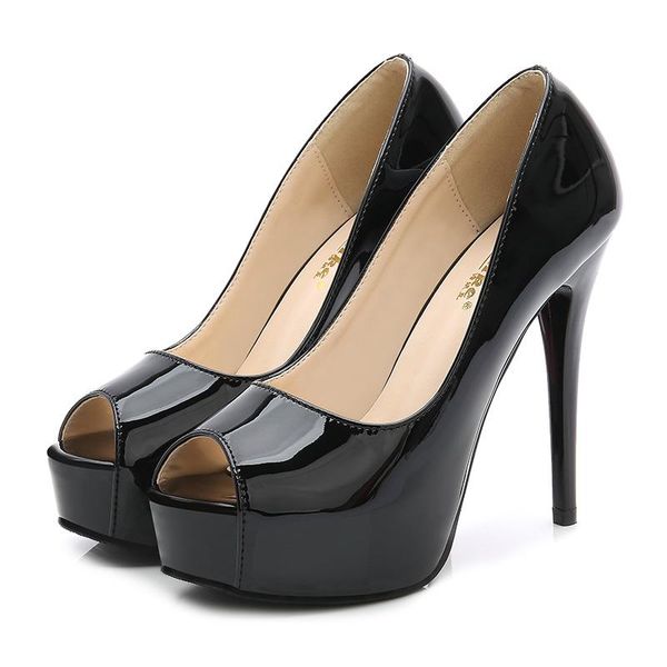 

sandals summer style patent leather fish mouth women high heels open toe buckles nightclub party shoe black big siz