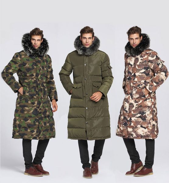 

downs thick warm coat men's winter hooded casual fur collar windbreaker camouflage long jacket men, Black