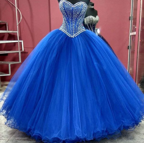 

princess ball gown royal blue quinceanera dress 2021 sweet 16 dresses beaded sequins strapless neck debutante gowns plus size vestidos de 15, Blue;red