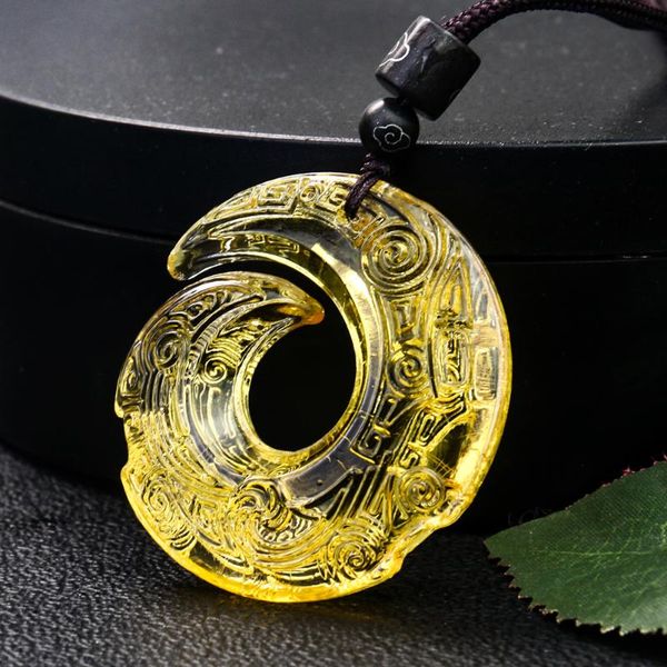 

pendant necklaces yellow glass crystal circle necklace lucky round z citrine sweater chain relief spiral glaze woman man jewelry gift, Silver