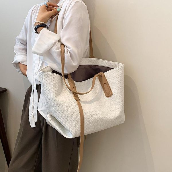 

evening bags classical weave designer pu leather high capacity handbag for women 2021 brand lady travel shopper tote shoulder shopping bag