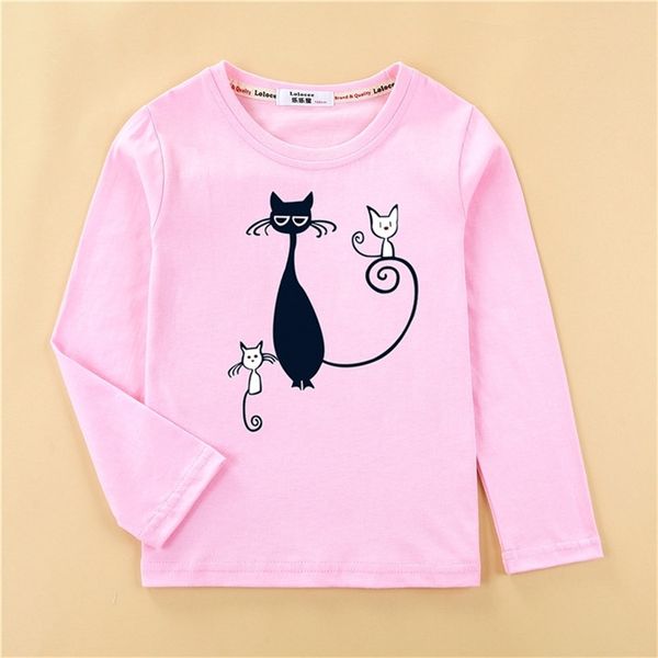 

printed tees kitten pattern girls t-shirt fashion long sleeved clothes cute cat design baby girl full cotton child tshirt 220307, Blue