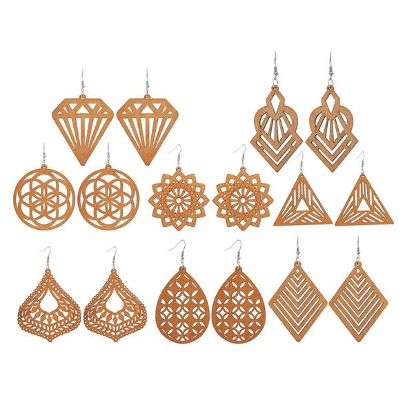 

dangle & chandelier 8 pairs wooden earrings bohemian african ear pendant, Silver
