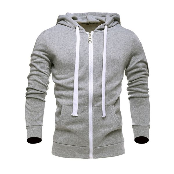 

men's hoodies.. new men's solid color hooded sweater fashion sports casual cardigan coat, Black