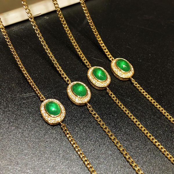 

link, chain ins style real 18k gold emerald cuba bracelet au750 main stone 50 points of simple atmosphere original design jewelry, Black