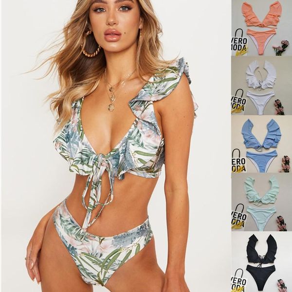 

women's swimwear plus size bikini 2021 swimsuit solid color set ruffled biquini bathing suit women bikinis string beach, White;black