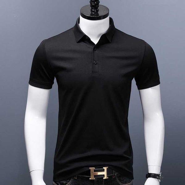 

men's polos male pole plus size short sleeve polo shirt solid color mercerized cotton clothing casual male fashion bqrc, White;black