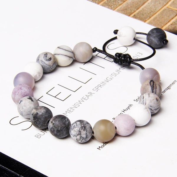 

beaded, strands natural 10mm matte jaspers stone beads braided bracelet adjustable handmade woven jewelry for women men energy gifts, Black