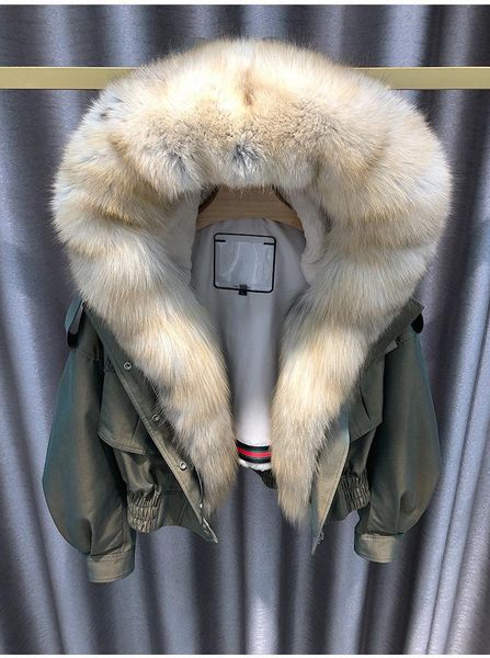 

women's fur & faux short luxury real jacket winter thick warm army coat, Black