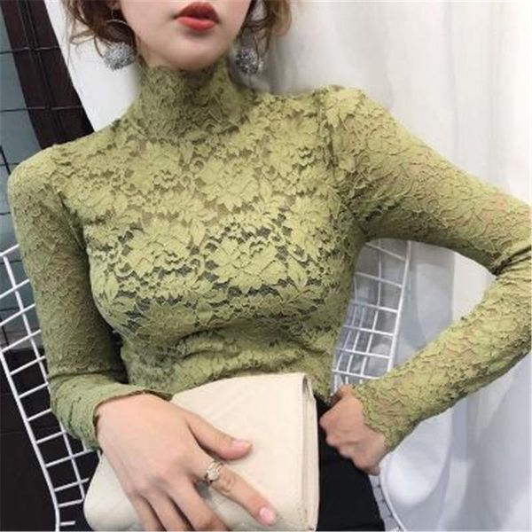 

korean fashion women spring autumn style lace blouses shirts lady casual long sleeve turtleneck blusas sy003 women's &, White