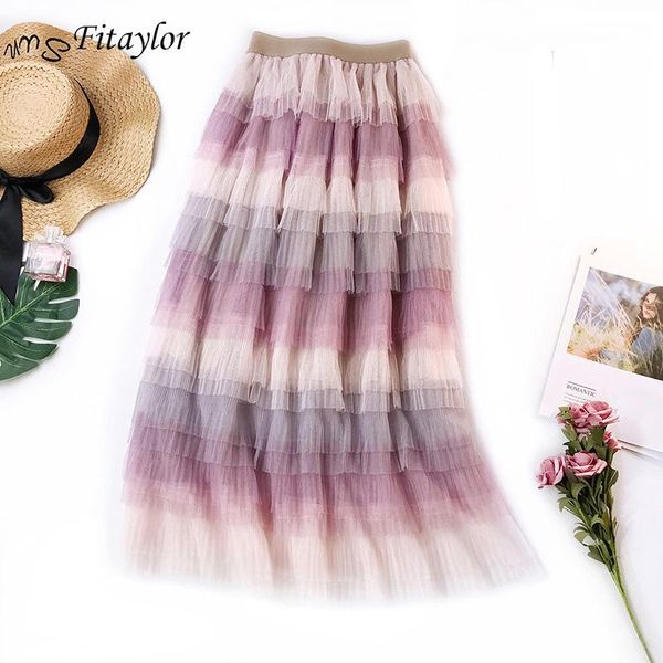 

skirts fitaylor women tulle long high waist sweet multicolor patchwork ball gown skirt female ankle-length fairy, Black