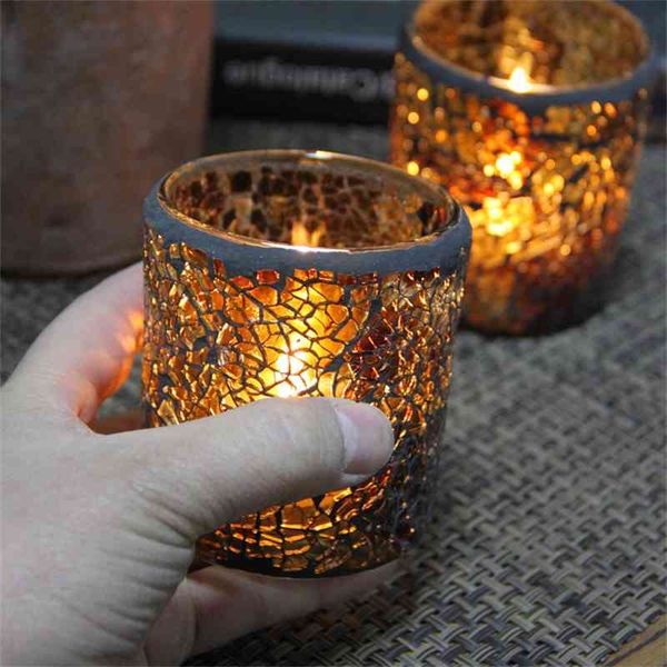 

european style amber mosaic glass candlestick expresses romantic candlelight dinner bar adds atmosphere candle cup ornaments