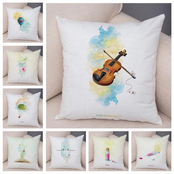 

nordic style lovely cartoon music violin cushion cover for sofa home car decor fire balloon pillow case plush pillowcase 45x45cm cushion/dec